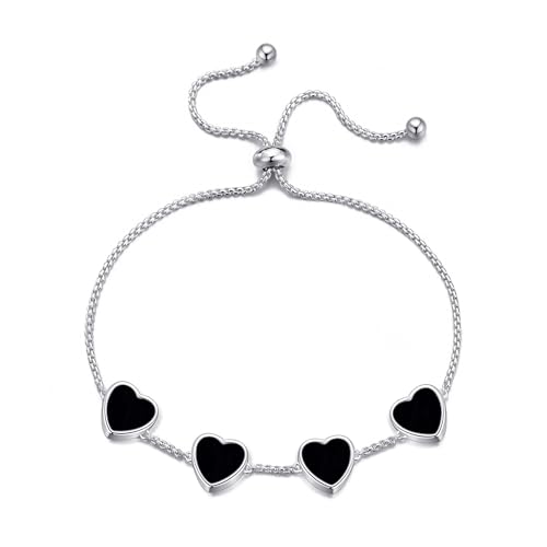 Bracelet amitié onyx noir multi cœurs Philip Jones pour femme
