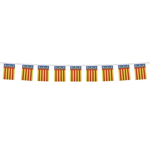 Image of AZ FLAG Valencian Community 6 meters BUNTING Flag 20 flags 9'' x 6'' - Spanish region of Comunidad Valenciana STRING flags 15 x 21 cm