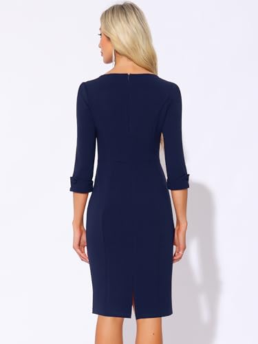 Image of Allegra K Work Dress for Women 3 /4 Sleeve Boat Neck Back Slit Sheath 2026 Professional Bodycon Business Casual Dresses