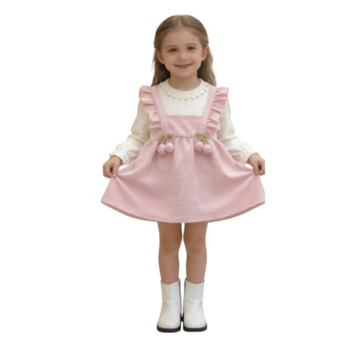 Image of Baby Girls Pink Frock Dress with White Full Sleeves | Cute Casual Dress for Girls | Stylish Flared Knee Length Kids Dress | Birthday, Festive & Everyday Wear