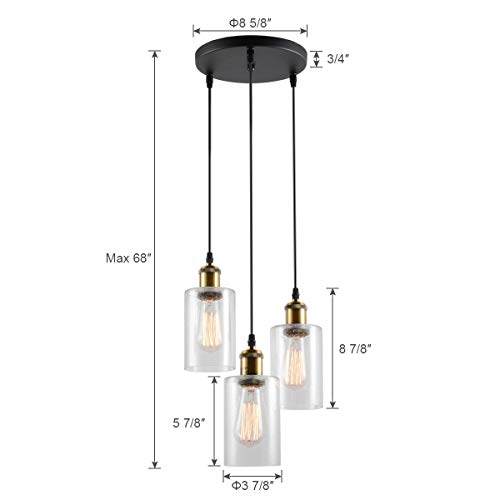 VILUXY Vintage 3 Light Glass Pendant Light Classic Cluster Chandelier Hanging Lighting Fixture with Seeded Glass Shades for Kitchen Island, Dinning Room, Bar, Cafe,Farmhouse