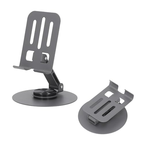 Image of Mobile Phone Stand for Desk | 360 Rotation & Adjustable Height | Foldable Stand for Smartphone & Tablet - White (Silver 360*)
