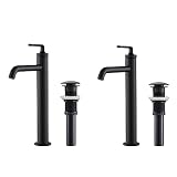 KRAUS Ramus Single Handle Vessel Sink Bathroom Faucet with Pop-Up Drain in Matte Black, KVF-1220MB-2PK