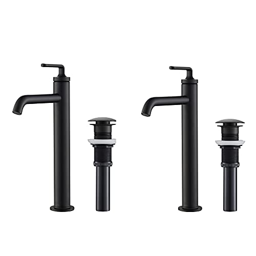 KRAUS Ramus Single Handle Vessel Sink Bathroom Faucet with Pop-Up Drain in Matte Black, KVF-1220MB-2PK