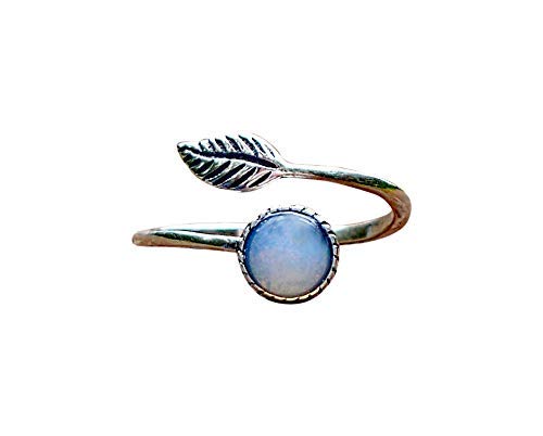 Bottled Up Designs Handmade Vintage Leaf Ring, Recycled 1960s White Milk Glass Cold Cream Jar, Sterling Silver, Eco Friendly, Made in USA, Birthday Gifts, Mothers Day, Women, Anniversary (White)