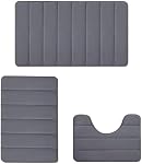 Bathroom Rug and Mat Set,3 Piece Bathroom Rugs Set Memory Foam Bath Mats,Memory Foam Bath Mat and U-Shaped Toilet Rug,Soft Bath Mats for Bathroom Sets for Bathroom, Shower (Grey)