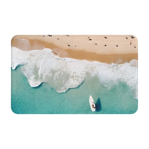 Romantic Beach Print Living Room Bathroom Kitchen Anti Slip and Absorbent Carpet, Indoor Entrance Door Muddy Floor Mat, Ultra Soft Washable Carpet 21x31.5 Inches