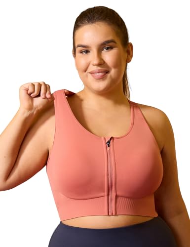 Cordaw Front Zipper Plus Size Sports Bra for Women High Impact Racerback with Fixed Cup for Running Gym Brick Red 5XL