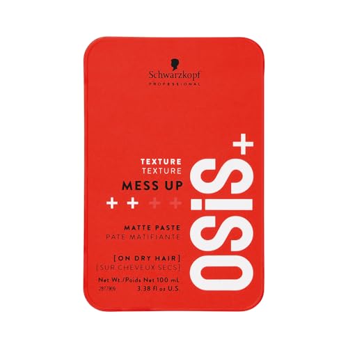 Schwarzkopf Professional OSiS+ Mess Up Hair Styling Matte Paste |Easy to Mould |Easy to apply and Wash | Vegan | Medium Hold | Dry and Non-Greasy | Matte finish| Pomade | 100 ml