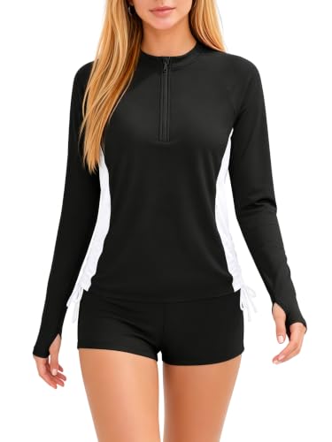 Image of Girls Rash Guard Swimsuit Long Sleeve Swim Shirt with Pockets UPF 50+ 7-16Y