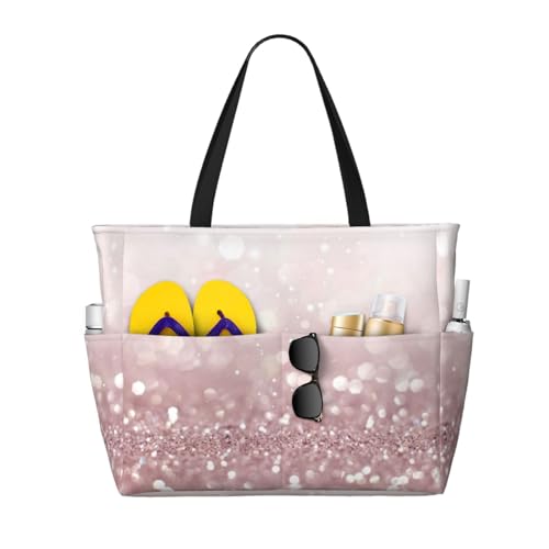 Sac à bandoulière pour femme idéal pour la plage avec son imprimé paillettes roses scintillant