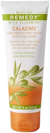 Medline Remedy Olivamine Calazime Skin Protectant Paste Cream, Used with Dry Chapped from Diaper Rash, Incontinence, Dermatitis, Psoriasis, Burns, Bites, White, 4 Oz