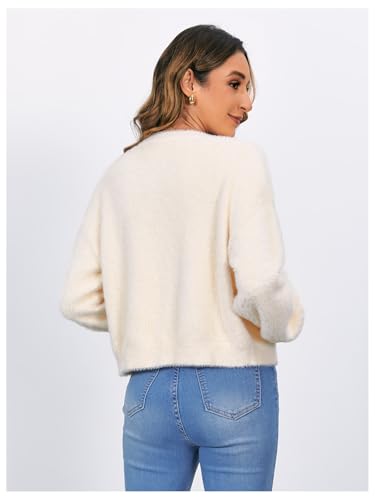 Verdusa Women's Fuzzy Cardigan Sweaters Furry Long Sleeve Trendy Tops Pearl Up Shirts2