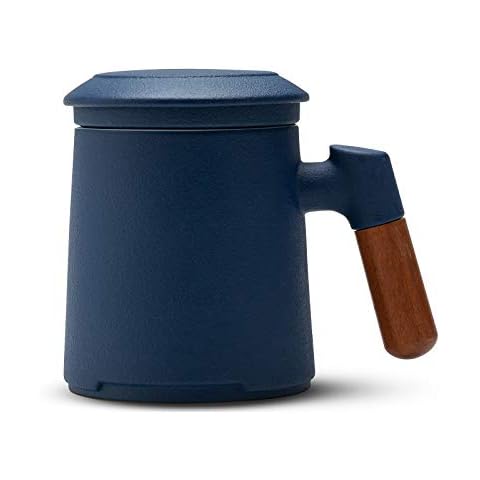 ZENS Teetasse mit Deckel und Sieb, 400ml Große Palisandergriff Keramik Losen Teebecher, Matte Steinzeug Porzellan Teetassen Cover