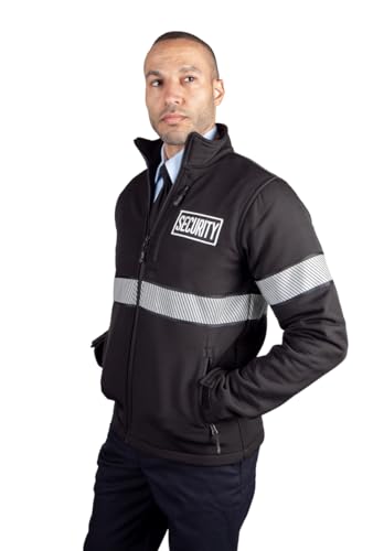 RYNO GEAR Reflective Security Soft Shell Jacket with Stripes and Side Zipper for Duty Belt Access3