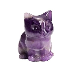 CrystalTears Amethyst Healing Crystal Cat Figurine Carved Gemstone Lucky Cute Stone Cat Statue Ornament for Home Office Desk Decor Mini Crystal Cat Gifts for Women Men Christmas 1.5”