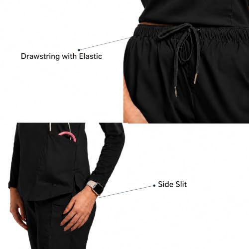 Image of Lite V-Neck 6-Pocket Women's Cotton ScrubSuit | Moisture-Wicking, Anti-Stain & Odor Protection | Classic Fit Top & Pant | All-Day Comfort for Doctors & Students Kohl Black (L)