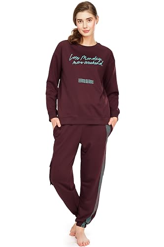 Image of ZEYO Women's Cotton Track Suit Typography Printed Sweatshirt Co-ords Set 5821