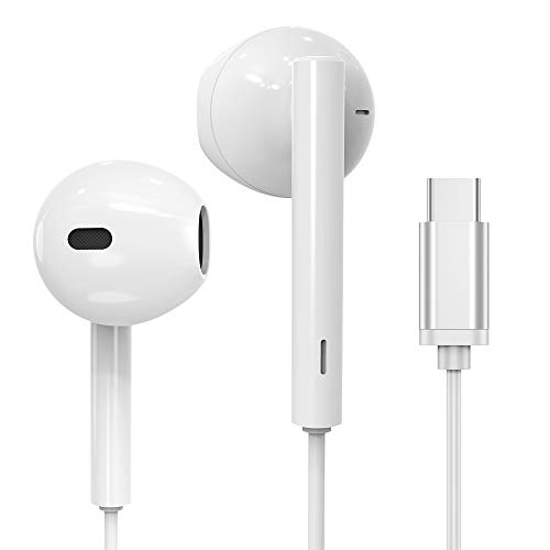 Écouteurs Intra-Auriculaires, Luvfun Ecouteurs USB Type C Basse Stéréo avec Micro Écouteur pour Huawei P10 /P20 Pro / P30 Pro/Mate 10 Pro et Autres Appareils d'interface de Type C Écouteurs - [Blanc]