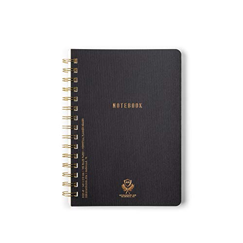 DesignWorks Ink 6\" x 8.25\" Black Textured Paper Twin Wire Spiral Notebook Journal with 160 Lined Pages for Work, Writing, Journaling