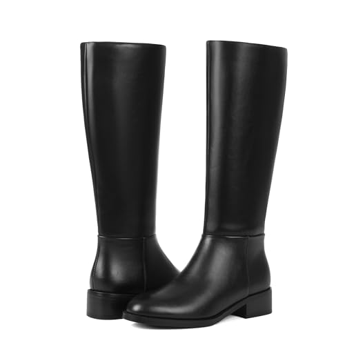 Mattiventon Knee High Boots Women Fashion Long Tall Boots with Round Toe Low Heel Side Zip Stretch Riding Boot for Fall Winter2