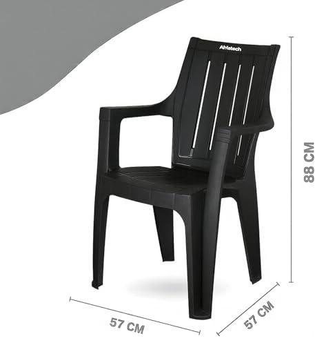 Ahlatech Heavy Duty Plastic Outdoor Chair – Stackable Garden Chair with Armrest – Weather Resistant Patio Chair for Garden, Balcony, Lawn, Beach & Commercial Use – Black (1)