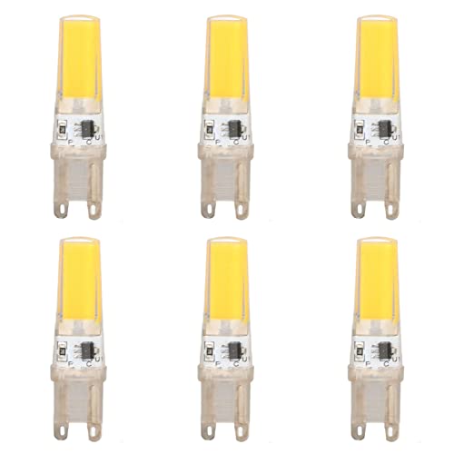6Pcs 220V 9W G9 LED Bulbs Dimmable 500LM COB Lamp for Home Ceiling Landscape Chandelier Lamps(Warm White 3000K)