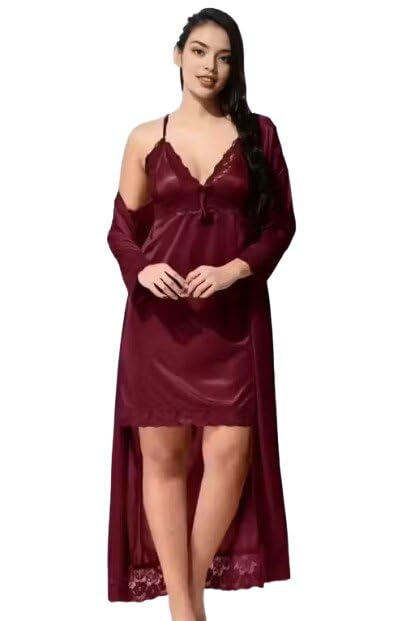 Women Elegant Satin 2pc Set with Robe Shoulder Strap Sleeveless Comfortable Lounge-image-8