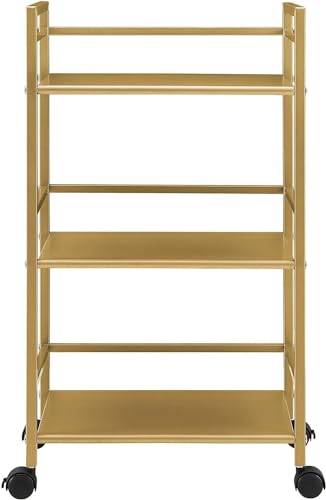 Image of WINSTAR Metal Rolling Trolley with Lockable Wheels | Heavy Duty Multifunctional Metal Frame Cart | Ideal for Home, Kitchen, Bathroom and Office Storage | (Gold, 3-Tier)