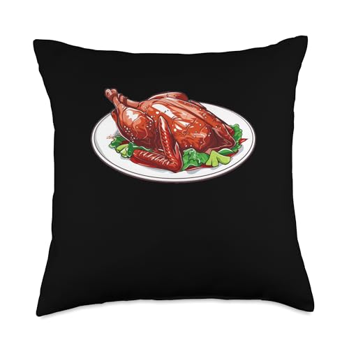 Peking Duck On A Plate Throw Pillow -  Peking Duck Beijing Roast Duck Designs, TNK535TBGPYUS_18X18