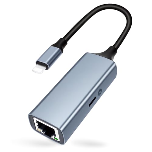 [MFi Certified] Lightning to Ethernet Adapter with Charging Port 2-in-1 100Mbps Lightning to RJ45 Ethernet LAN Network Adapter Compatible for i-Phone 14/13/12/11/i-Pad/i-Pod Plug and Play