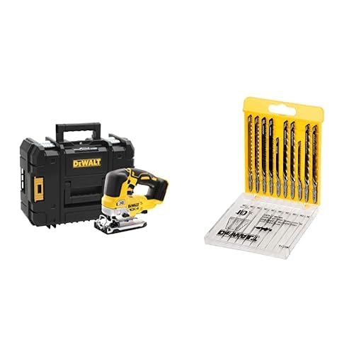 DEWALT Scie Sauteuse à Poignée Supérieure Brushless XR 18V Li-ion, Sans Fil avec Coffret TSTAK et Éclairage LED, Courses à Vide 3200tr/min, Coupe Bois...