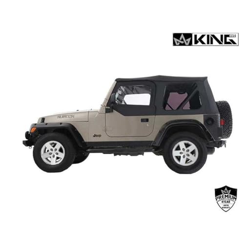 King 4WD Premium Replacement Soft Top with Clear Upper Doors - Black Diamond Top with 31% Tinted Side and Rear Windows - Suitable for Jeep Wrangler TJ 1997-2006 - Thumbnail 3