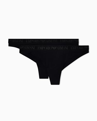 Emporio Armani Woman's Iconic Microfiber 2-Pack Brazilian Black L