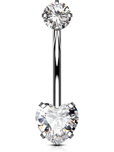 OUFER Titanium Belly Button Rings, Long Belly Piercing Jewelry, Clear CZ Belly Rings, Internally Thread Navel Piercing Jewelry For Women Men