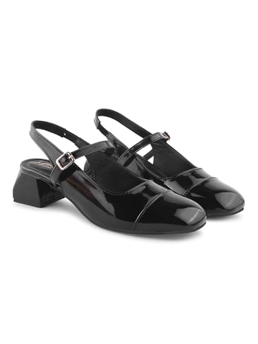 Image of JM LOOKS Women's Square Toe Block Heel Mules with Adjustable Strap & Comfortable Sole - Stylish Buckle Design