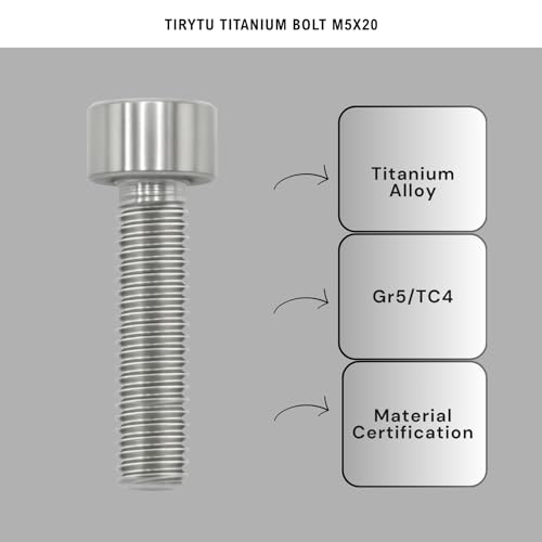 Image of Titanium Bolts M5x20, Nature Color, 6PC | Lightweight Hex Socket Screws, MTB /Road Bike /Motorcycle, Corrosion Resistant, Marine Grade Fasteners