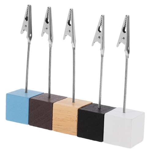 CVUTOVO 5個 木製ベースカードホルダー 名刺 メモ 写真クリップ 卓上安定設計 多機能オフィス用 カード立て ポータブルスタンド