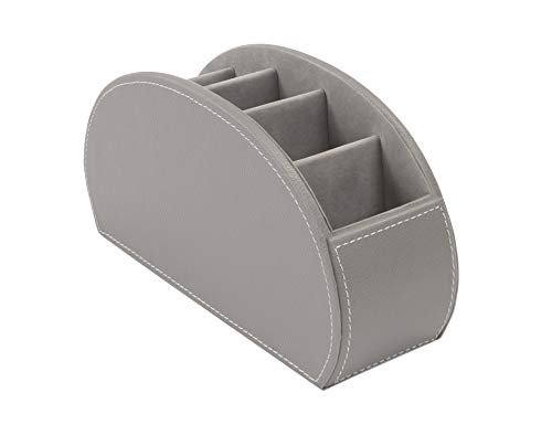 Osco Faux Leather Remote Organiser 5 Sections/Compartments for Remotes Pens Make-Up Office Accessories Desk Sofa or TV Stand Storage Grey (12×22.5×7.8 cm)
