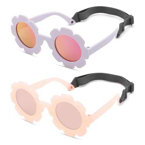 Image of Hycredi Flexible Bendable Flower Baby Polarized Sunglasses with Strap for Newborn Infant Girls Age 0-24 Months