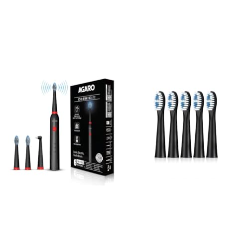 Image of Agaro COSMIC Lite Sonic Electric Toothbrush for Adults with 6 + Cosmic Lite Brush Refill 5pcs (Combo Pack of 2)