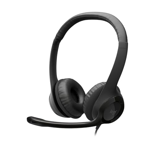 Logitech H390 Kopfhörer mit Mikrofon, Stereo-Headset, Mikrofon mit Rauschunterdrückung, Integrierte Bedienelemente, USB-Anschluss, 223cm langes Kabel, Gepolsterter Bügel und Ohrpolster - Schwarz