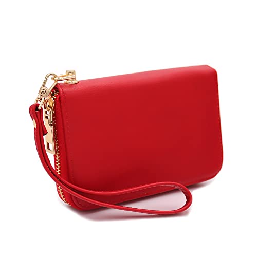 LOVESOME Carteira feminina pequena com zíper ao redor, Vermelho