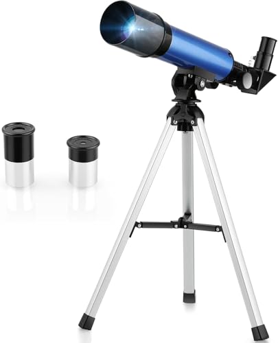 Cowiewie Telescopio para Niños, 50 mm Telescopio Astronómico, Incluyendo Trípode y Ocular, Ideal para Niños de 5 a 10 Años