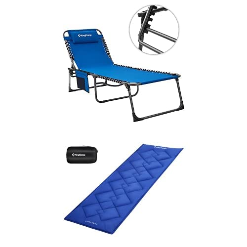 Kingcamp Lounge Chairs For Outside With Mattress Pad, Folding Portable Heavy Duty Lay Flat Reclining Camping Cot For Outdoor With Pillow, Folding Patio Chaise Lounges For Pool, Beach, Sunbathing #TOP28