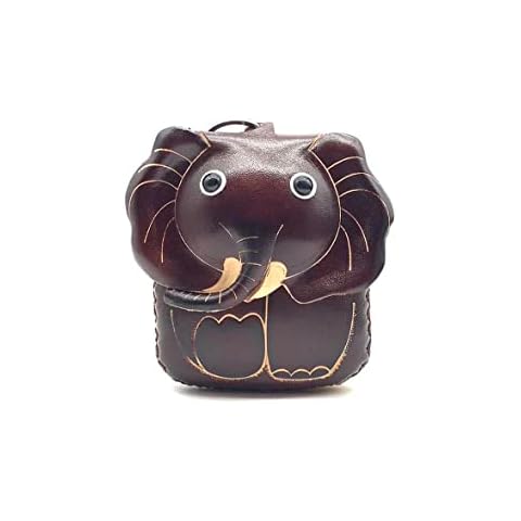Handmade Vintage Genuine Leather 3D Animal Elephant Coin Purse With Removable Wrist Strap (Coffee) Cover