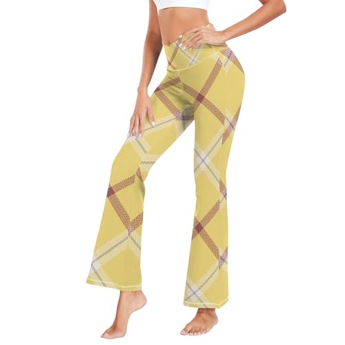 Pantalon à carreaux jaunes femme confortable pour marche sportive et loisirs