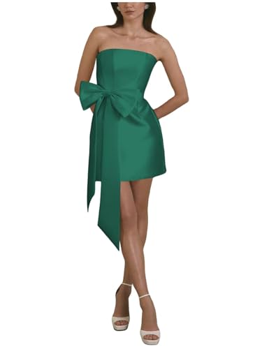 Strapless Satin Short Wedding Dresses for Bride Simple Mini Corset Bridal Party Dress with Bow