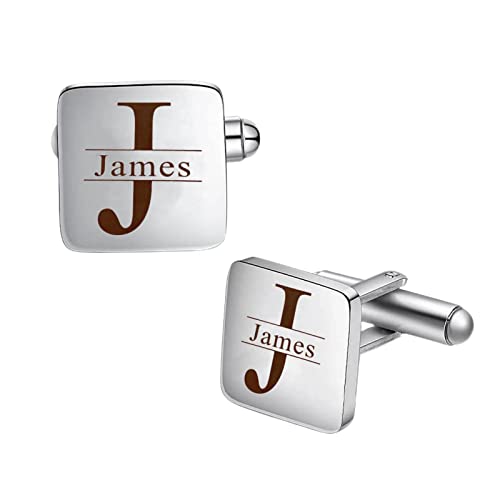 Personalized Cufflinks for Men Set with Name Engraved, Father Day Custom Sliver Cufflinks for Men Wedding, Groomsmen Cufflinks Initials Cufflinks for Men