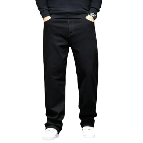 Jeans Pants Trouser Denim Large Size Stretch Fat Trendy Black Loose Casual Business Commuter Straight Leg for Men